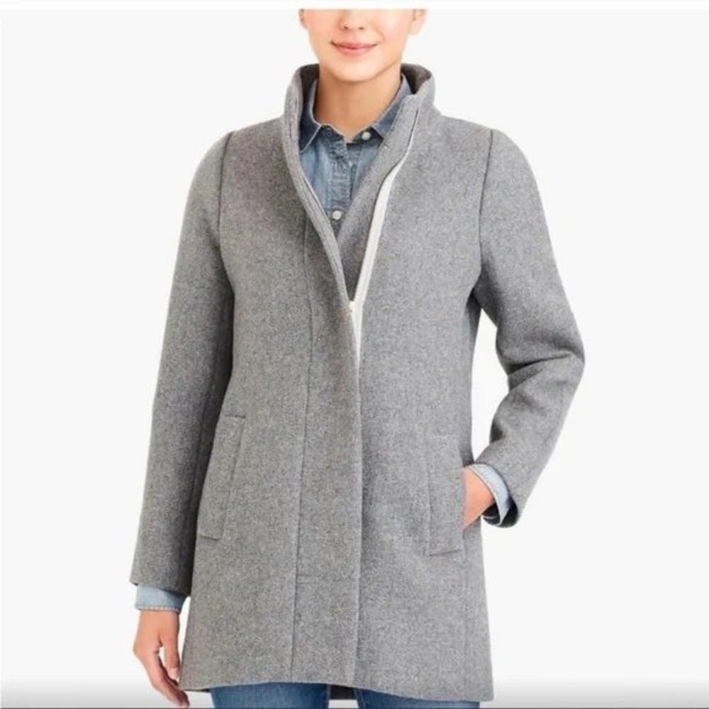 J.Crew Mercantile Womens Grey Wool Blend Funnel Neck Zip City Coat Size 14